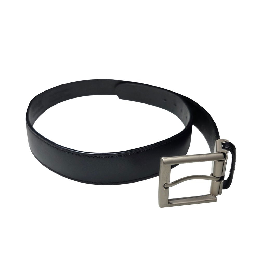 OOBE Black Reversible Genuine Leather Belt Size S/P CF01376 Silver Buckle